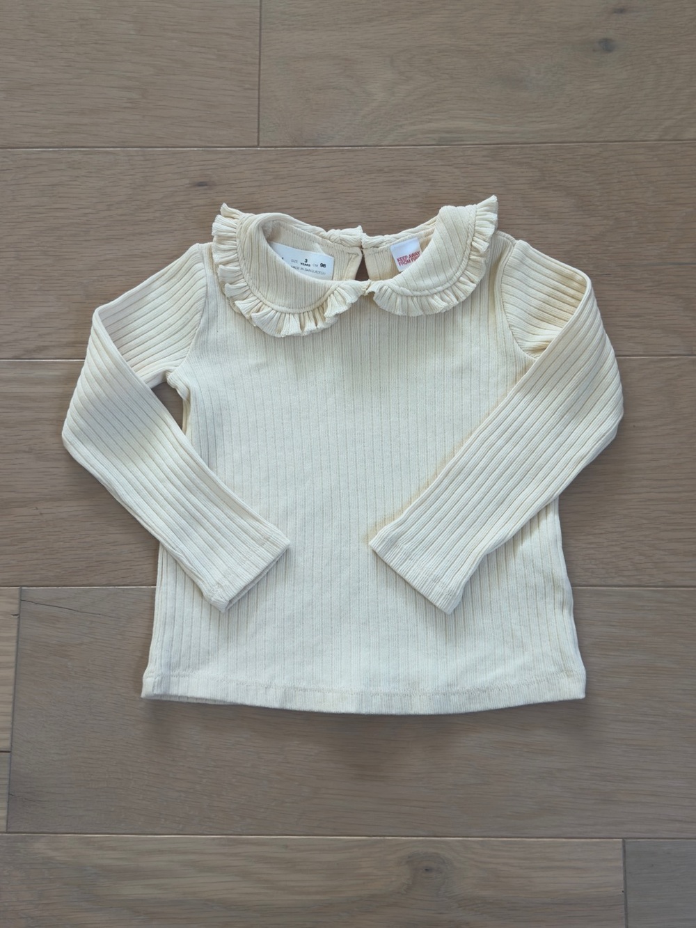 Zara Cream Ribbed Long Sleeve Top w Ruffle Collar toddler girls Kids sz 3 years